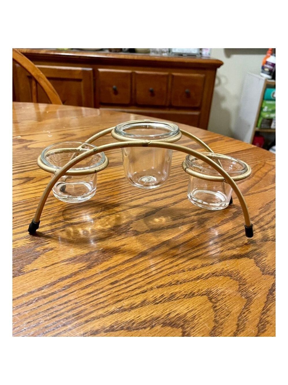Candle Holder Vintage Votive Tea Light Gold Metal Glass